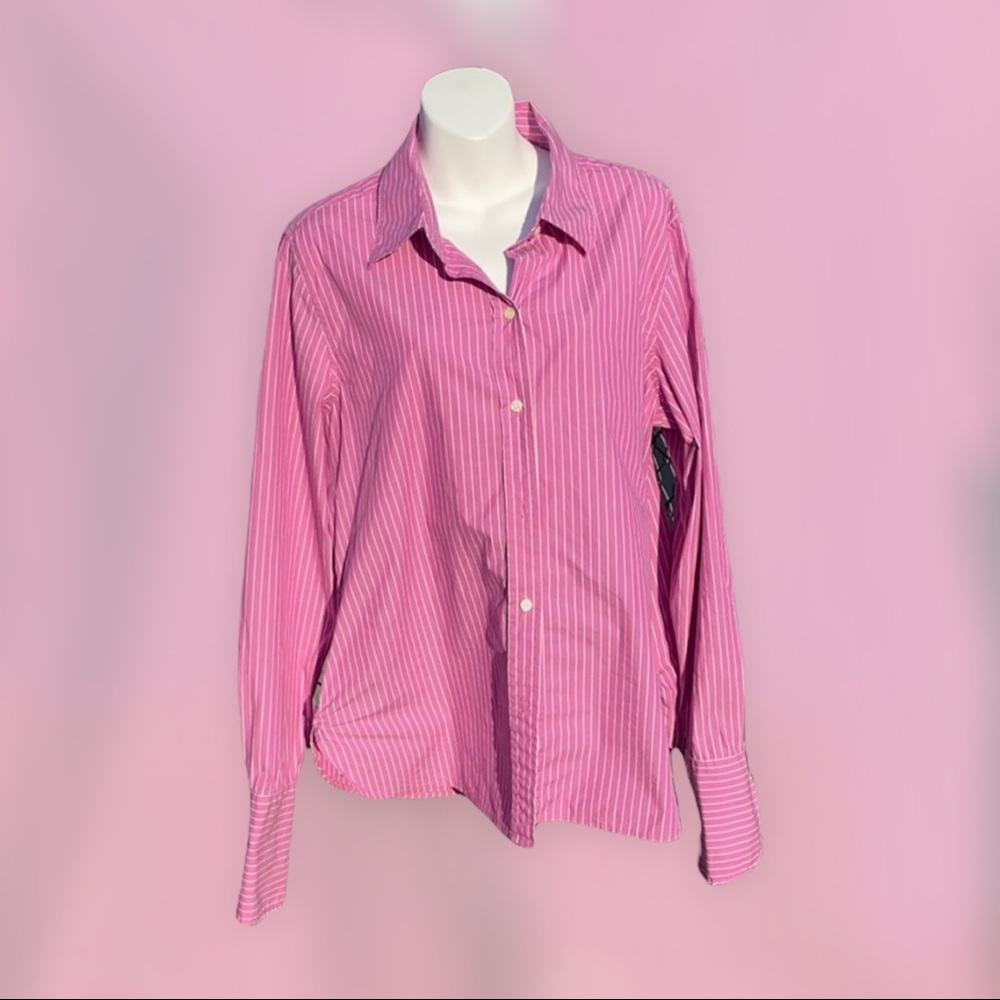 Purple and white long sleeve button down top